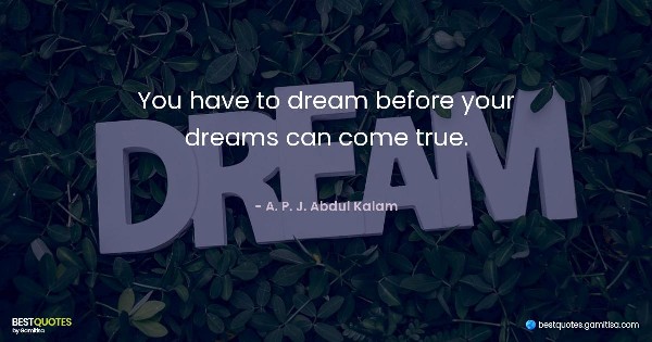 You have to dream before your dreams can come true. - A. P. J. Abdul Kalam