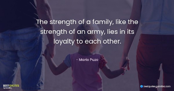 The strength of a family, like the strength of an army, lies in its loyalty to each other. - Mario Puzo