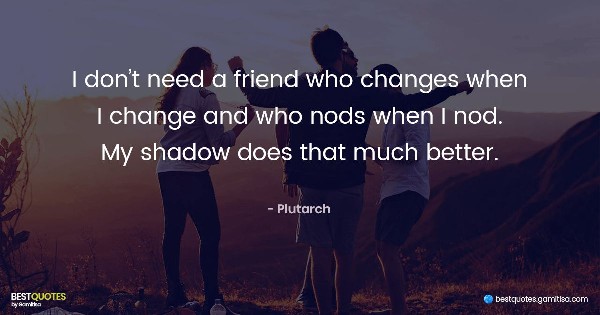 I don’t need a friend who changes when I change and who nods when I nod. My shadow does that much better. - Plutarch