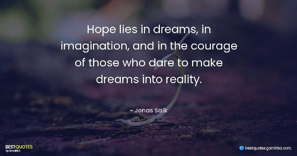Hope lies in dreams, in imagination, and in the courage of those who dare to make dreams into reality. - Jonas Salk