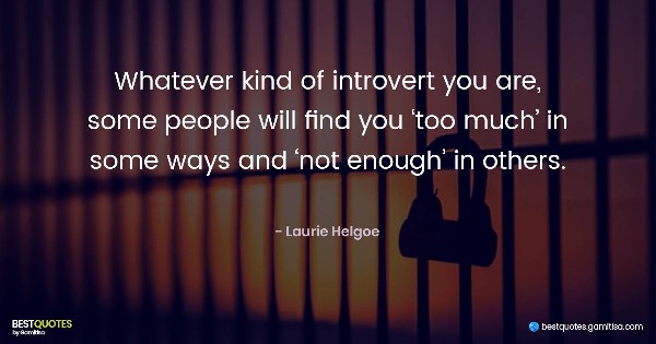 Whatever kind of introvert you are, some people will find you ‘too much’ in some ways and ‘not enough’ in others. - Laurie Helgoe