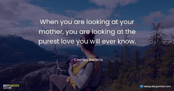 When you are looking at your mother, you are looking at the purest love you will ever know. - Charley Benetto