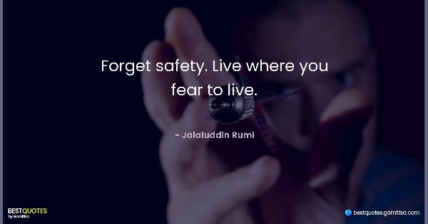 Forget safety. Live where you fear to live. - Jalaluddin Rumi