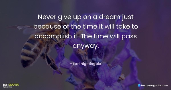 Never give up on a dream just because of the time it will take to accomplish it. The time will pass anyway. - Earl Nightingale