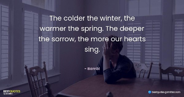 The colder the winter, the warmer the spring. The deeper the sorrow, the more our hearts sing. - Bambi