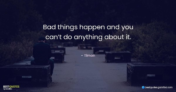Bad things happen and you can’t do anything about it. - Timon