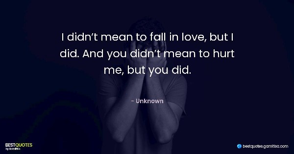 I didn’t mean to fall in love, but I did. And you didn’t mean to hurt me, but you did. - Unknown