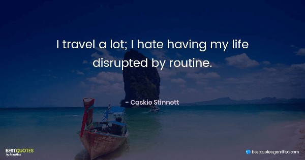 I travel a lot; I hate having my life disrupted by routine. - Caskie Stinnett
